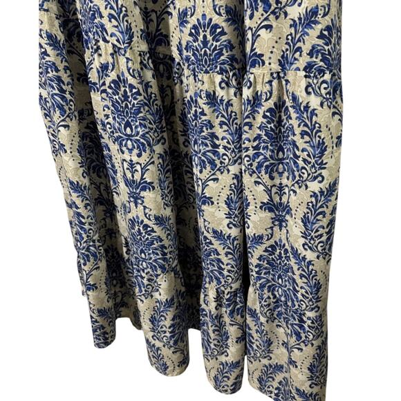 Dokotoo Medium Damask Beige Blue Maxi Dress Tiered NWT Balloon Peasant Boho - Picture 9 of 9